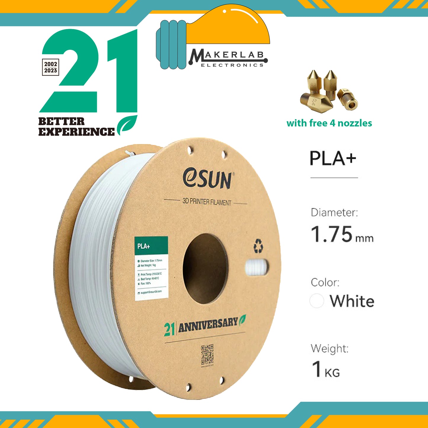 eSUN PLA+ White Black Grey Red Green Blue Yellow Orange Filament 1.75mm PLA Plus 1KG Spool for Creality 3D Printer